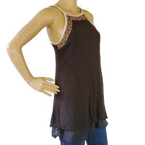 Y2K Halter Top Women's S Black Gauze Embroidered Keyhole Lined House of Harlow